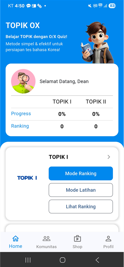 TOPIK OX App Interface
